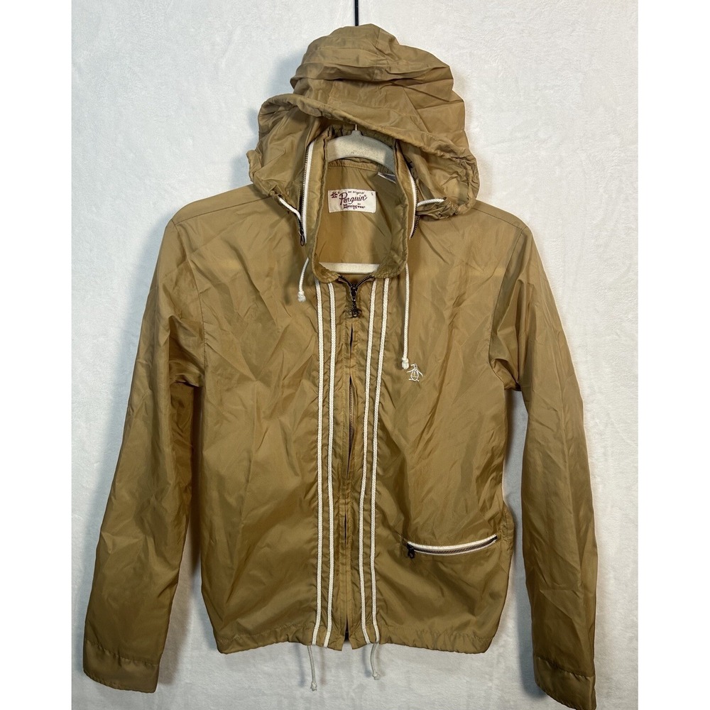 Original Penguin Full Zip Retro Men's Brown White Track Jacket‎ Hood Small